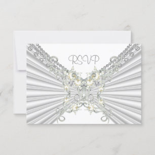 RSVP 25. Hochzeitstag Weiß Silber Perle Juwel 2 Karte