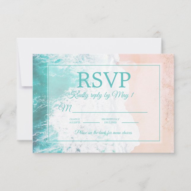 RSVP #2.2 aquamarin Beach Ocean Sand Wedding Karte (Vorderseite)