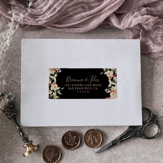 RSVP-Adresse für Royal Floral Wedding Black Formal Adressaufkleber (Von Creator hochgeladen)