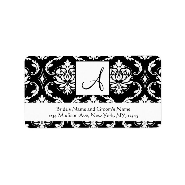 RSVP-Adressenmarken für Hochzeitsszenarien Damask  Adressaufkleber (Vorne)
