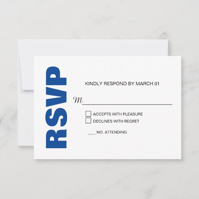 RSVP-Antwort auf moderne Blue White Wedding RSVP Karte (Vorderseite)