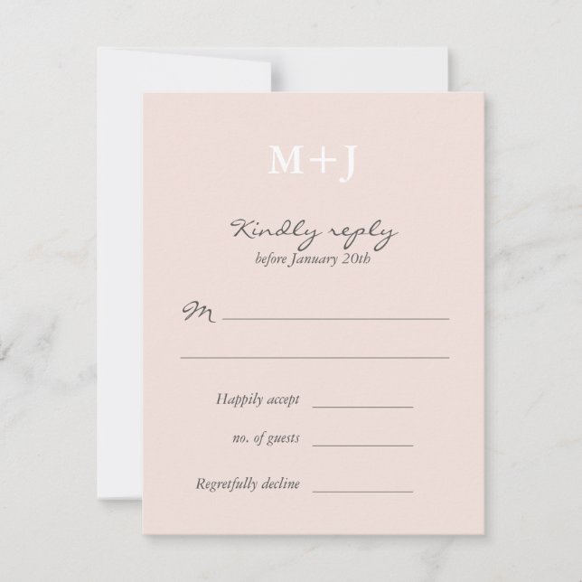 RSVP-Antwort für die Blush Rustic Monogram Wedding RSVP Karte (Vorderseite)