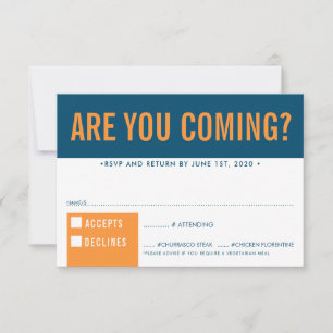 RSVP-ANTWORT lustig fett Block dunkelblau orange RSVP Karte