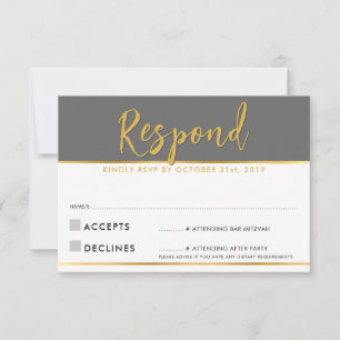 RSVP-Antwort modern einfache grau Gold RSVP Karte