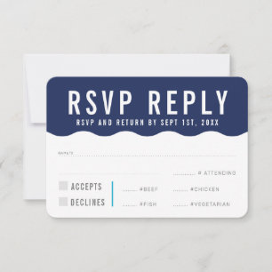 RSVP-ANTWORT-REAKTION modern fett Welle marineblau RSVP Karte