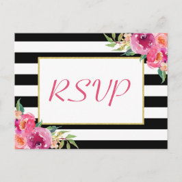 RSVP-Antwort von Fuchsia Lila Red Floral Gold Wedd Einladungspostkarte