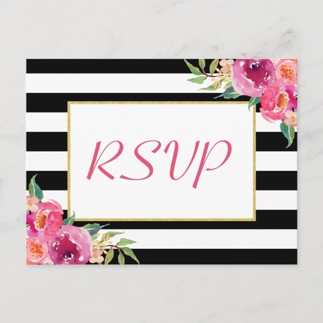 RSVP-Antwort von Fuchsia Lila Red Floral Gold Wedd Einladungspostkarte (Vorderseite)