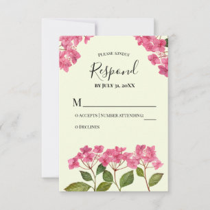 RSVP Antwort Wasserfarbe Rosa Hortensien Lacecaps