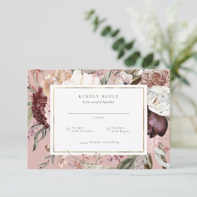 RSVP-Antwort zur Wildblume von Goldrahmen RSVP Karte (Stehend Vorderseite)