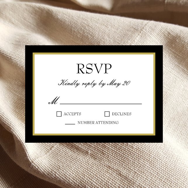 RSVP-Antwortkarte für Black Gold Border Wedding RSVP Karte (Von Creator hochgeladen)