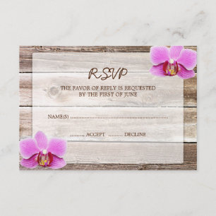 RSVP-Antwortkarte für Orchid Barn Wood Wedding RSVP Karte