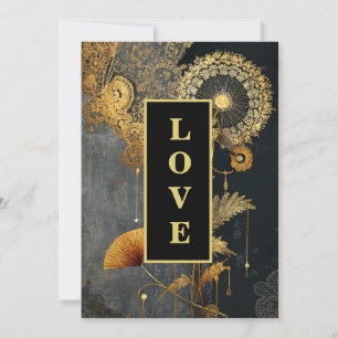 *~ RSVP AR26 QR Goldene Stickerei LOVE Vintage 21  Einladung
