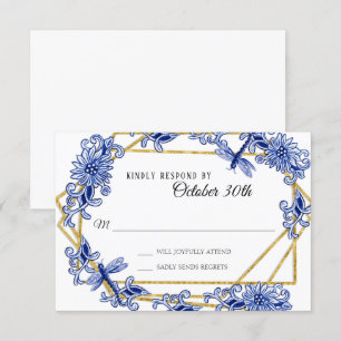 RSVP Asiatischer Einfluss Himmelblauer Goldener Li Einladung