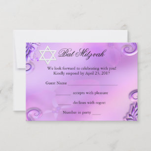 RSVP Bat Mitzvah Mädchen Hübsche Lila Rosa Floral Karte