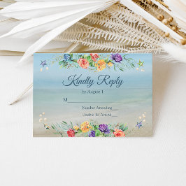 RSVP (Beach Floral Water Wedding) Karte