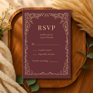 RSVP Burgund Gold Minimalistische Hochzeit Karte