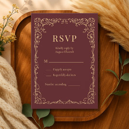 RSVP Burgundy Gold Minimalist Wedding Karte