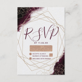 RSVP (Burgundy Watercolor Geometric Frame Wedding) Karte