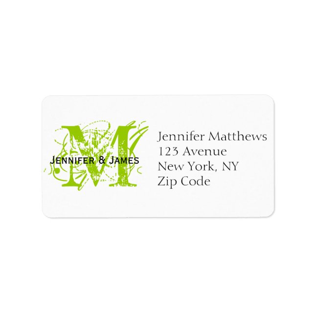 RSVP Card Address Labels Chic Monogram Lime Green Adressaufkleber (Vorne)