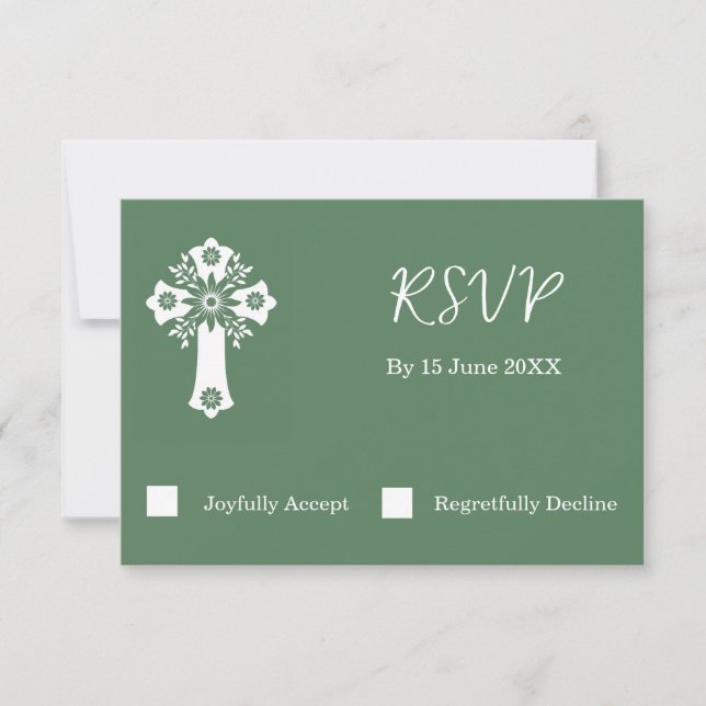 RSVP Card Blumenkreuz Christening Fern Green Karte (Vorderseite)