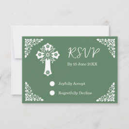 RSVP Card Blumenkreuz Christening Fern Green Karte
