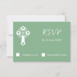 RSVP Card Blumenkreuz Christening Sage Green
