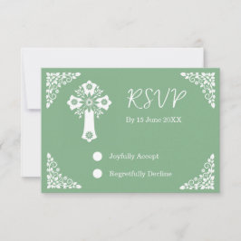 RSVP Card Blumenkreuz Christening Sage Green