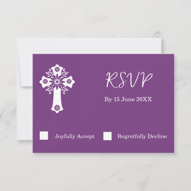 RSVP Card Blumenkreuz Christening Sweet Plum Karte (Vorderseite)