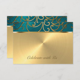RSVP Card Elegant Aquamarin Blue and Gold Filigree