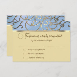 RSVP Card Elegant Dusty Blue und Gold Filigree Einladung