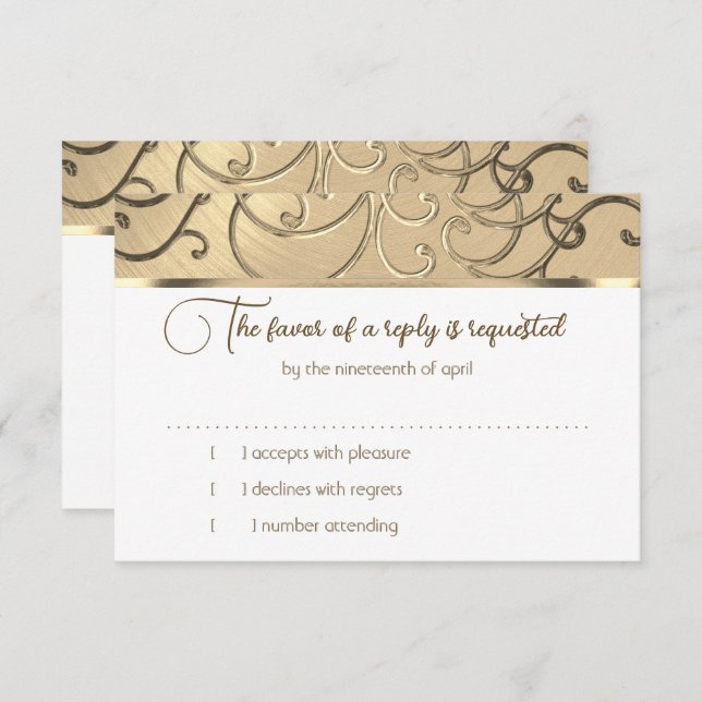 RSVP Card Elegant Gold Filigree Einladung (Vorne/Hinten)