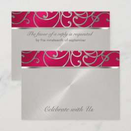 RSVP Card Elegant Magenta Rosa Silver Filigree Einladung