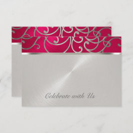 RSVP Card Elegant Magenta Rosa Silver Filigree Einladung