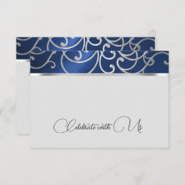 RSVP Card Elegant Navy Blue und Silver Filigree Einladung