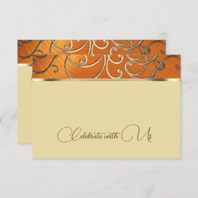 RSVP Card Elegant Orange und Gold Filigree Einladung (Vorne/Hinten)