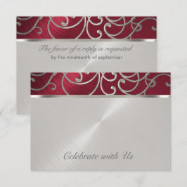 RSVP Card Elegant Rot und Silver Filigree Karte