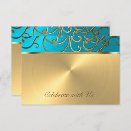 RSVP Card Elegant Türkis Blue Gold Filigree