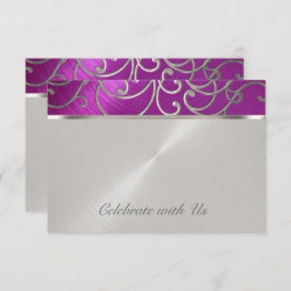RSVP Card Elegante Himbeere Rosa Silber Filigree