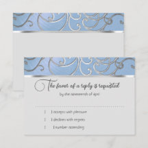 RSVP Card Elegante Sky Blue and Gold Filigree