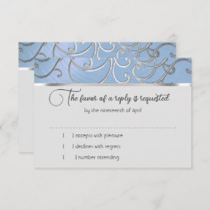 RSVP Card Elegante Sky Blue and Gold Filigree Einladung