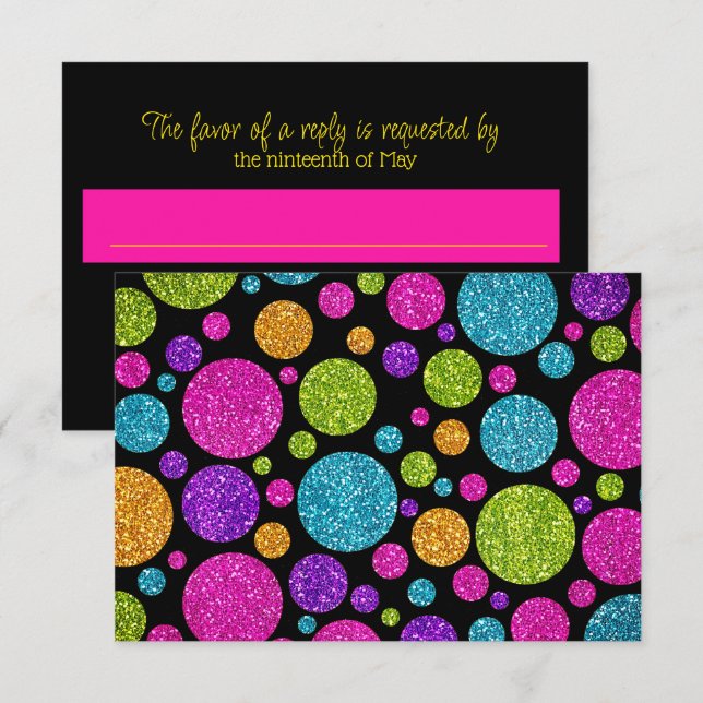 RSVP Card Farbige Glittery Punkte auf jeder Farbe Karte (Vorne/Hinten)