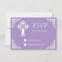 RSVP Card Floral Cross Christening Lilac Karte