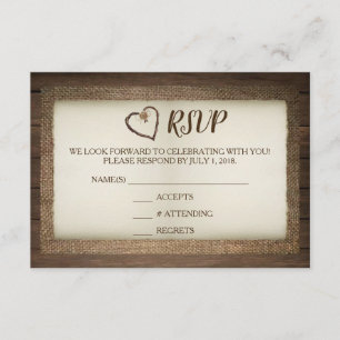 RSVP Card für Holz, Burlap & Twine Heart Wedding Einladung