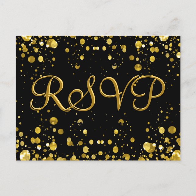 RSVP Card Gold Confetti Einladungspostkarte (Vorderseite)