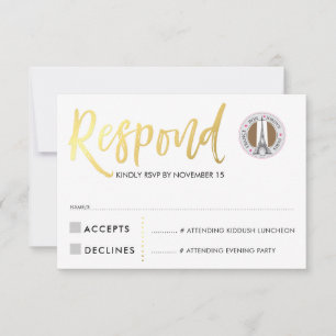 RSVP CARD Gold Skript Antwort rosa Herzen JORDYN1