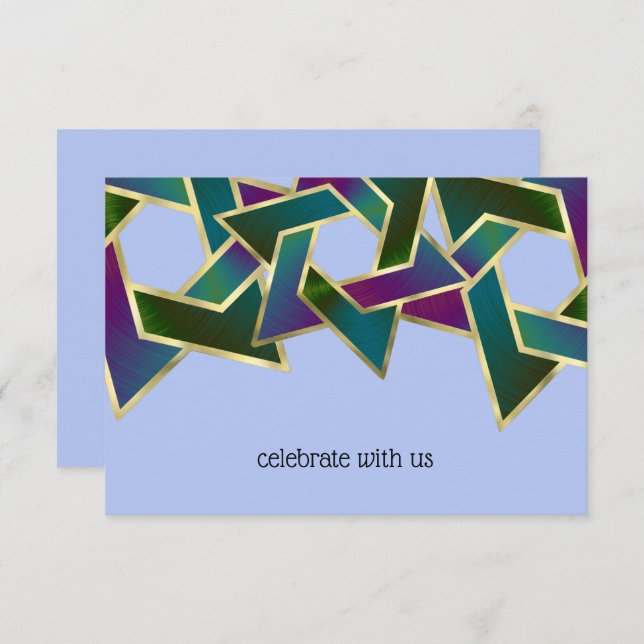 RSVP Card Lila Aquamariner Grüner Star von David Einladung (Vorne/Hinten)