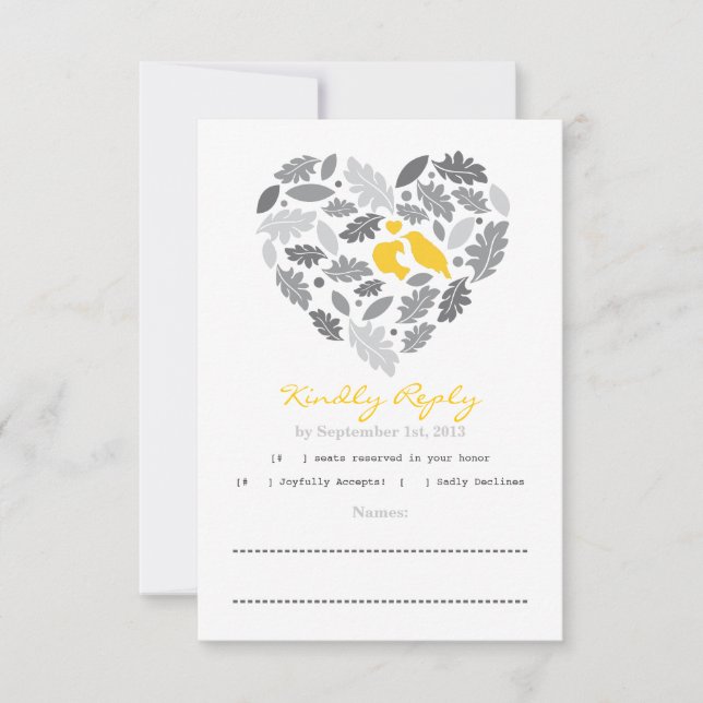 RSVP Card Love Bird Leaf and Heart (Vorderseite)