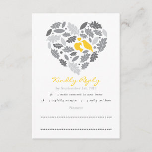 RSVP Card Love Bird Leaf and Heart Karte