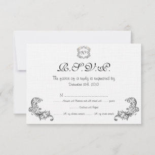 RSVP Card Love Birds Black/White Wedding Einladung