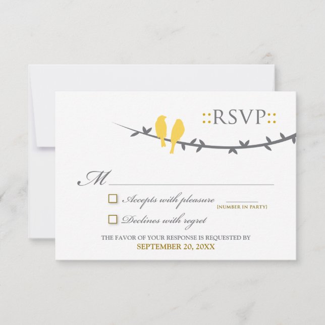RSVP Card Love Birds (gelb & weiß) (Vorderseite)